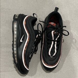 Retro Nike Air Max 97  Black, pink, Sneakers, w/ reflective design.